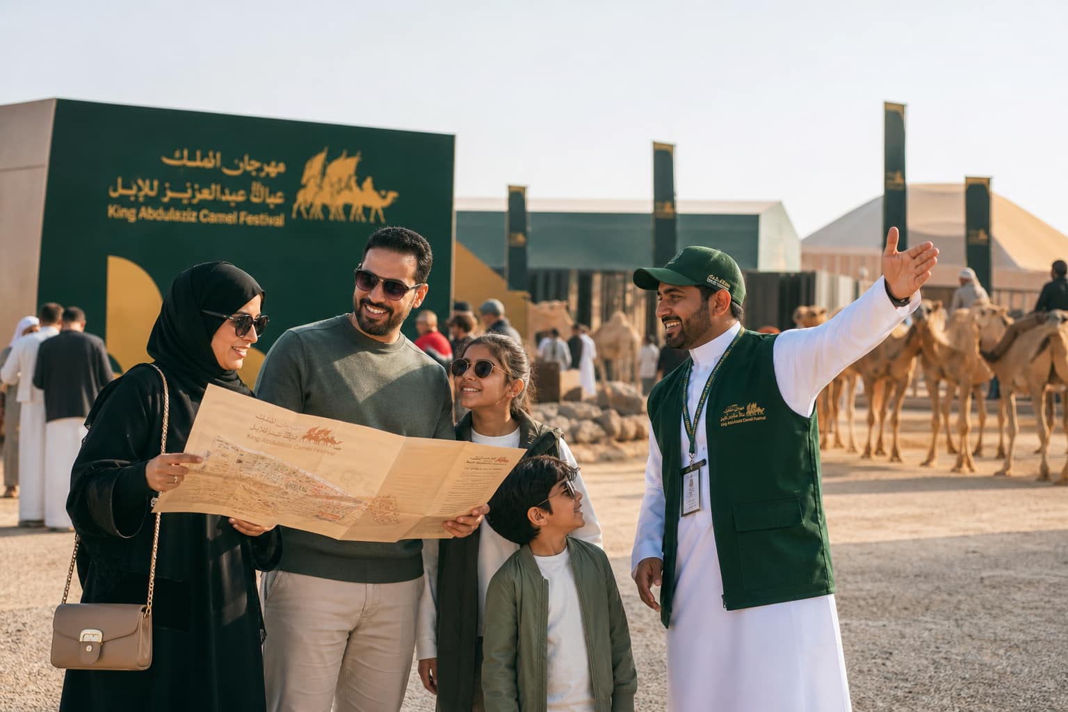زوار يستمتعون بمهرجان الإبل