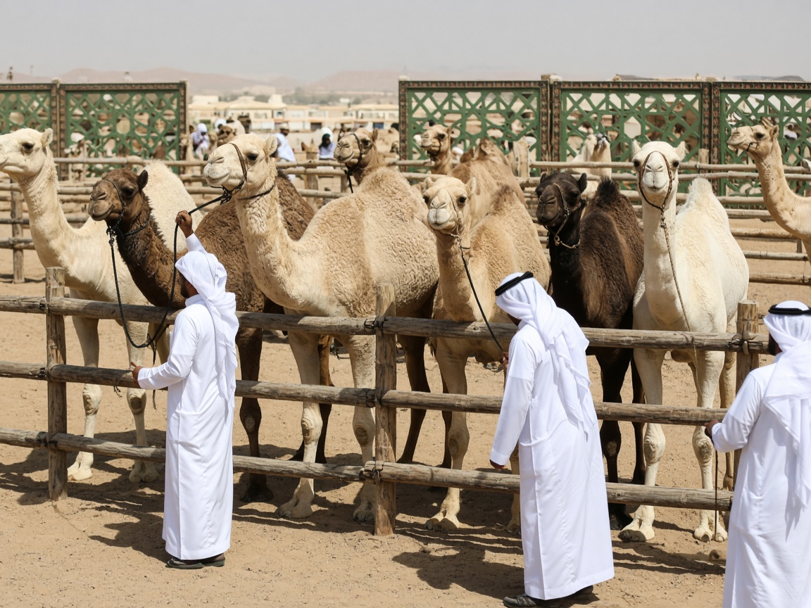 مجموعة حلال في حظيرة مزاد الإبل